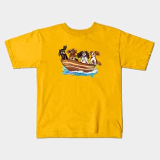 4 Cavalier King Charles Spaniels on a Boat Kids T-Shirt